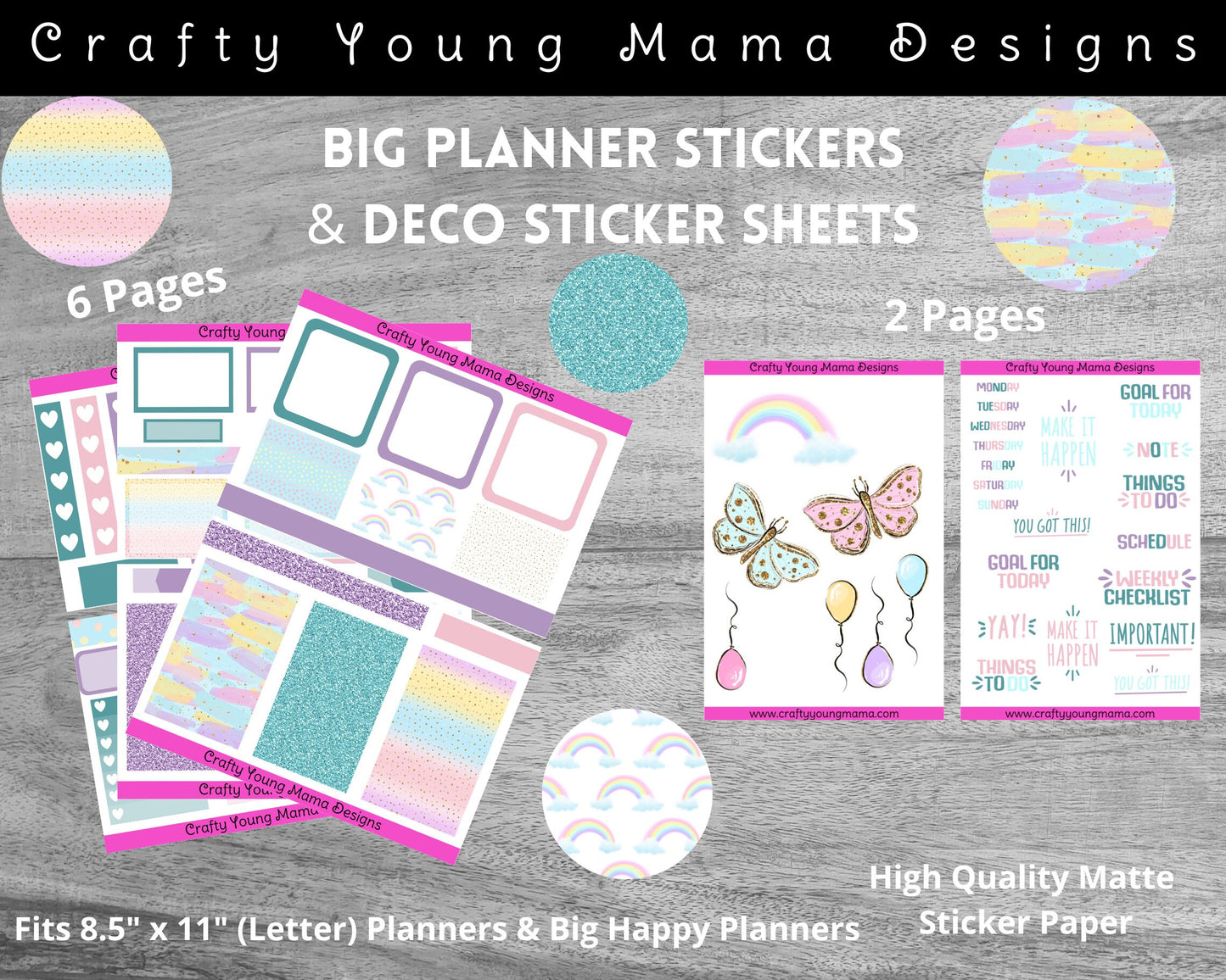 Glittery Pastel Planner Stickers Kit - Big Planner (Letter size)