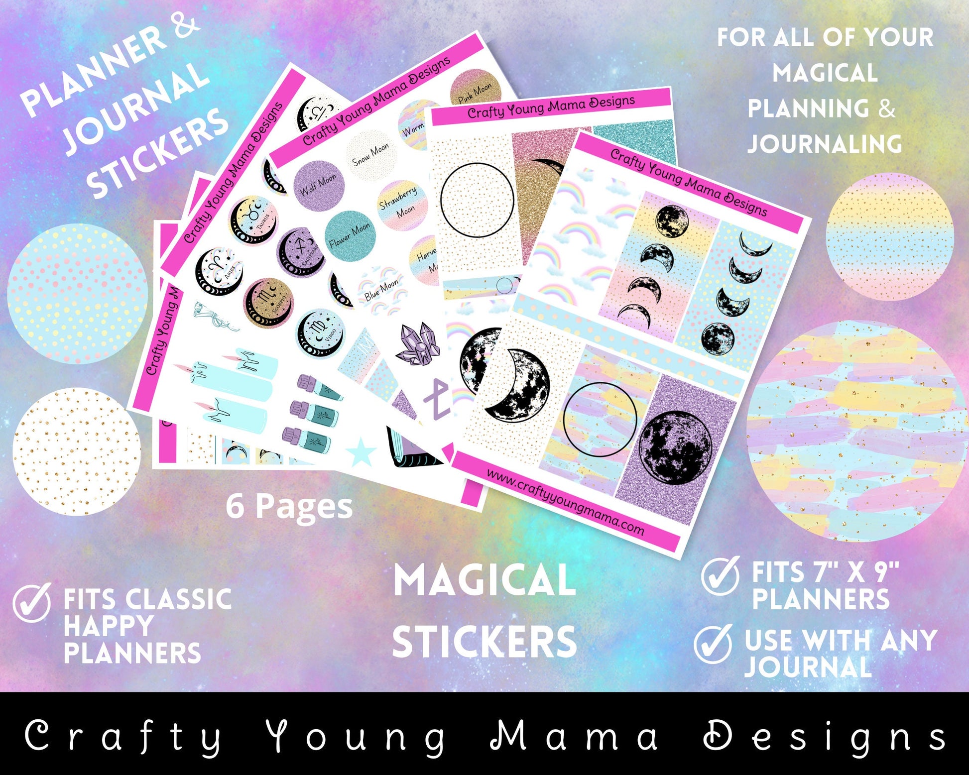 Glittery Pastel Magical Planner Stickers Kit - Classic Planner (7”x9”)