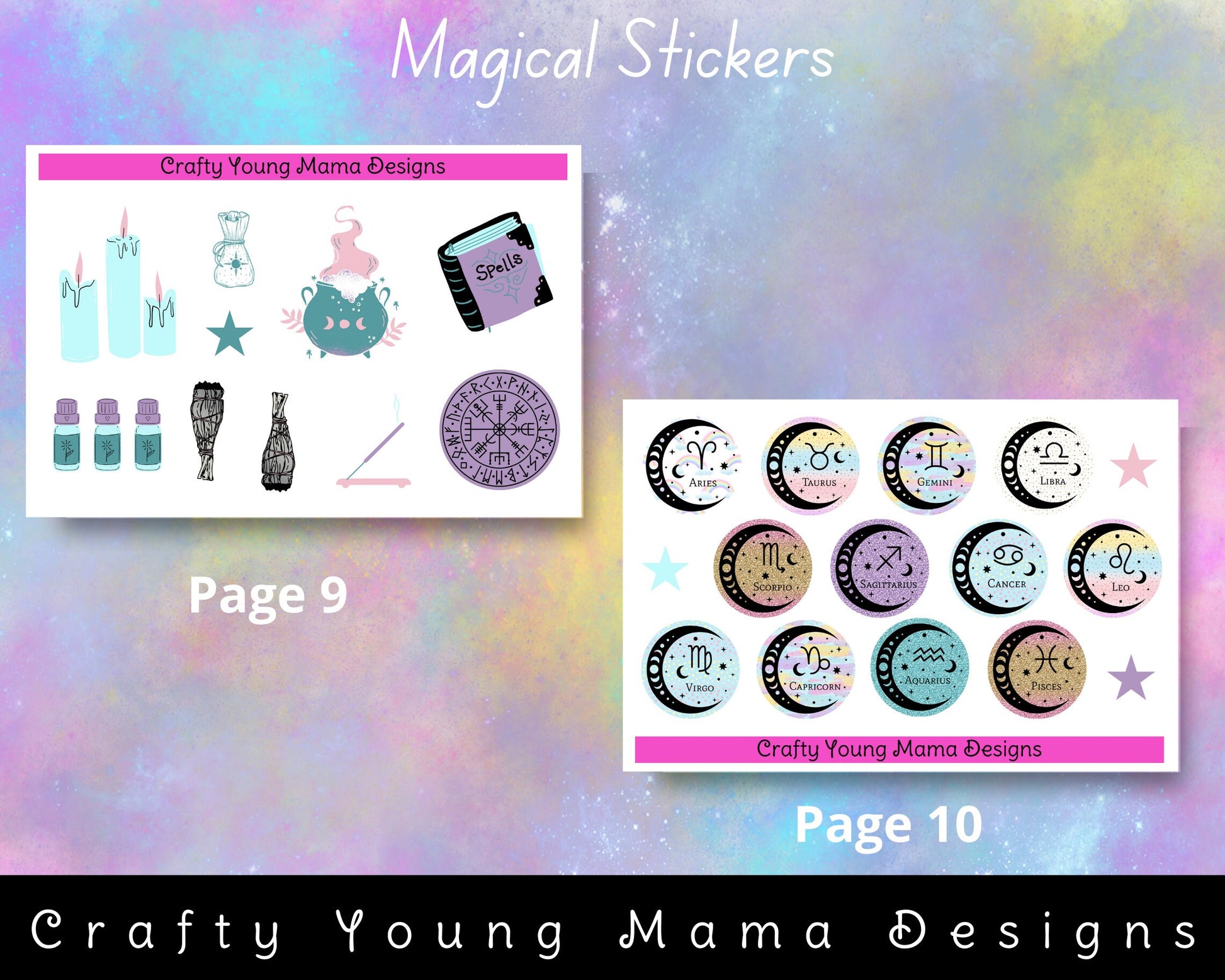 Glittery Pastel Magical Planner Stickers Kit - Big Planner (Letter size)